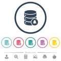 Database notifications flat color icons in round outlines