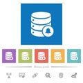 Database notifications flat white icons in square backgrounds