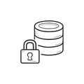 Database and padlock hand drawn outline doodle icon.