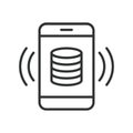 Database phone notification, icon in line design. Database, phone, notification, alert, mobile, data, message on white