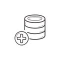 Database with plus hand drawn outline doodle icon. Royalty Free Stock Photo