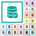 Database processing flat color icons with quadrant frames Royalty Free Stock Photo