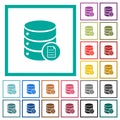 Database properties flat color icons with quadrant frames