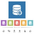 Database protected flat white icons in square backgrounds Royalty Free Stock Photo