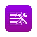 Database with screwdriverl and spanner icon digital purple