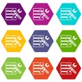 Database with screwdriverl and spanner icon set color hexahedron