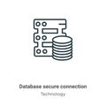 Database secure connection outline vector icon. Thin line black database secure connection icon, flat vector simple element