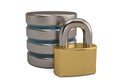 Database security concept database and lock on white background. Royalty Free Stock Photo