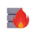 Database server fire on white background Royalty Free Stock Photo