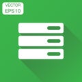 Database, server icon. Business concept storage pictogram. Vector illustration on green background with long shadow. Royalty Free Stock Photo