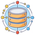 Database server icon with flowing data points representing information storage and processing Royalty Free Stock Photo