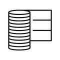 Database server icon with stacked disk cylinder and table rows, simple black outline pictogram Royalty Free Stock Photo