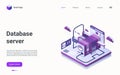 Database server technology isometric landing page, data flow processing abstract machine