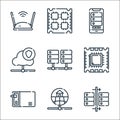 database and servers line icons. linear set. quality vector line set such as data, home network, personal, processor, database, Royalty Free Stock Photo