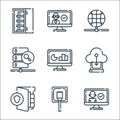 database and servers line icons. linear set. quality vector line set such as user, lan, protected, cloud server, statistic, server Royalty Free Stock Photo