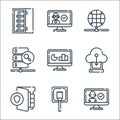 database and servers line icons. linear set. quality vector line set such as user, lan, protected, cloud server, statistic, server