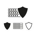 Database shield icon. Cybersecurity protection symbol. Secure data access. Digital safety vector.