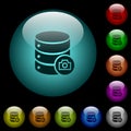 Database snapshot icons in color illuminated glass buttons