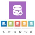Database statistics flat white icons in square backgrounds