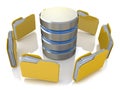 Database storage concept on servers in cloud. 3D image isolated