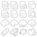 Database symbols icons set, outline style