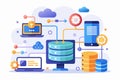Database synchronization and backup concept featuring cloud technology with various devices and interconnected systems illustrated Royalty Free Stock Photo