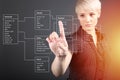 Database Table technical concept, girl pointing screen