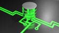 DATABASE technology concept image with metallic disks and green light - 3D rendering illustration