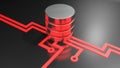 DATABASE technology concept image with metallic disks and red light - 3D rendering illustration