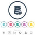 Database timed events flat color icons in round outlines
