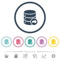 Database transaction commit flat color icons in round outlines