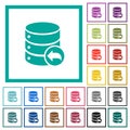 Database transaction rollback flat color icons with quadrant frames