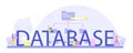 Database typographic header. Manager working at data center