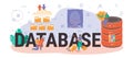 Database typographic header. Manager working at data center.