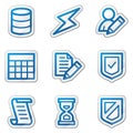 Database web icons, blue contour sticker series Royalty Free Stock Photo