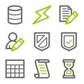 Database web icons, green and gray contour series Royalty Free Stock Photo