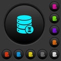 Database working dark push buttons with color icons