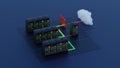 datacenter with servers, cloud services, 3d rendering