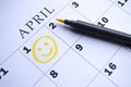 The date of April 1 is circled on the calendar. April Fool`s Day Royalty Free Stock Photo