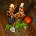 Date balsamic and orange oil along with various fresh ingredients