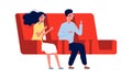 Date in cinema. Boy girl watch movie in 3d glasses. Flat cartoon couple on weekend entertainment vector illustration