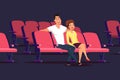 Date in cinema flat vector illustration isolated on dark background