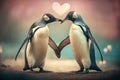 Date of a couple of penguins in love, created with Generative AI technology