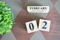 Date of February with leaf on diamond. Royalty Free Stock Photo