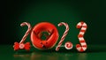 2023 date from gingerbread cookies, donut and candies on green background. Merry Christmas and Happy New Year. 3D render Royalty Free Stock Photo