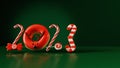 2023 date from gingerbread cookies, donut and candies on green background. Merry Christmas and Happy New Year. 3D render Royalty Free Stock Photo