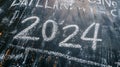 2024 date handwritten in a chalk writing text script on a wooden black chalkboard