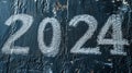 2024 date handwritten in a chalk writing text script on a wooden black chalkboard