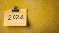 2024 date handwritten in a text script with a black marker pen on paper note pad memo placed on a yellow background Royalty Free Stock Photo