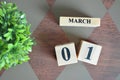Date of March with leaf on diamond. Royalty Free Stock Photo